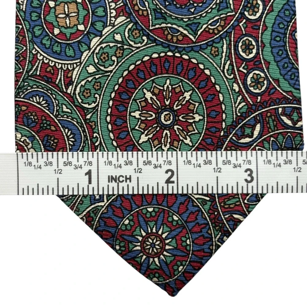 Vintage Polo Ralph Lauren Silk Necktie Mens Red Green Blue Medallion USA 58x3.5‎